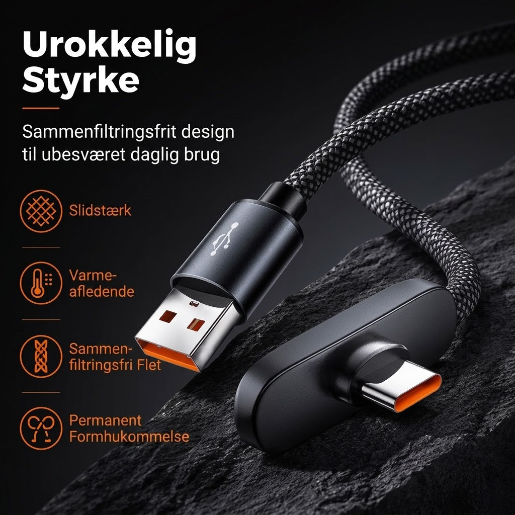 NovaPulse™ 100W 90° Vinkel Type-C Hurtigoplader Kabel | Flettet Nylon & Holdbar til Gaming