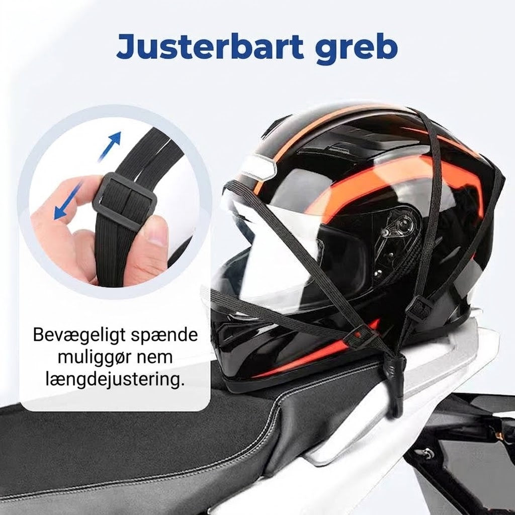 OmniLiving™ Universal Baggagerem til Motorcykelhjelm m. 2 Kroge | Elastisk & Slidstærk