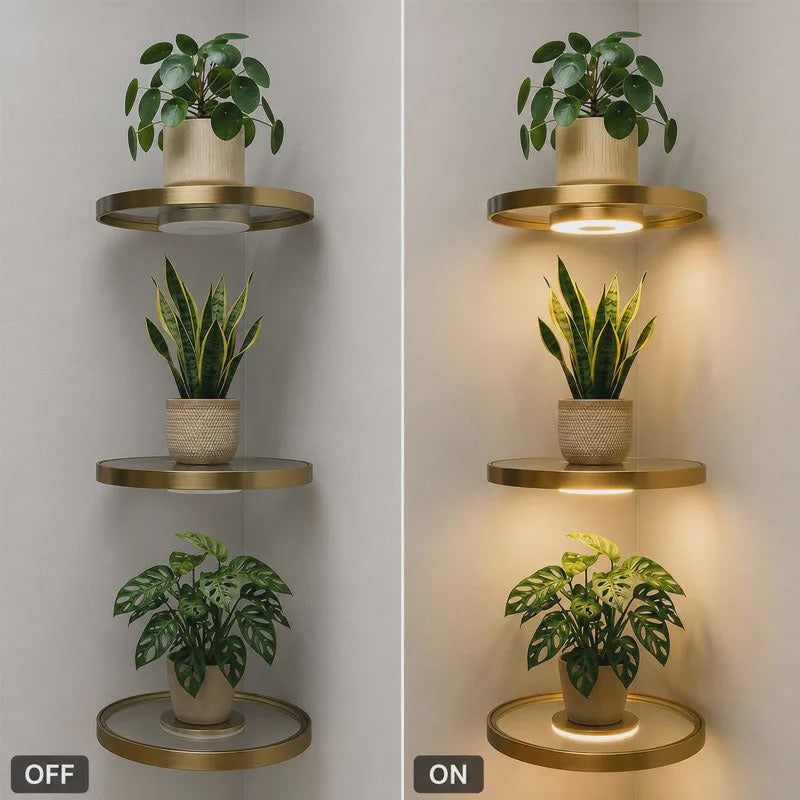 LumiShelf™ Svævende Væghylde med LED-Belysning | Moderne Plante- & Udstillingshylde