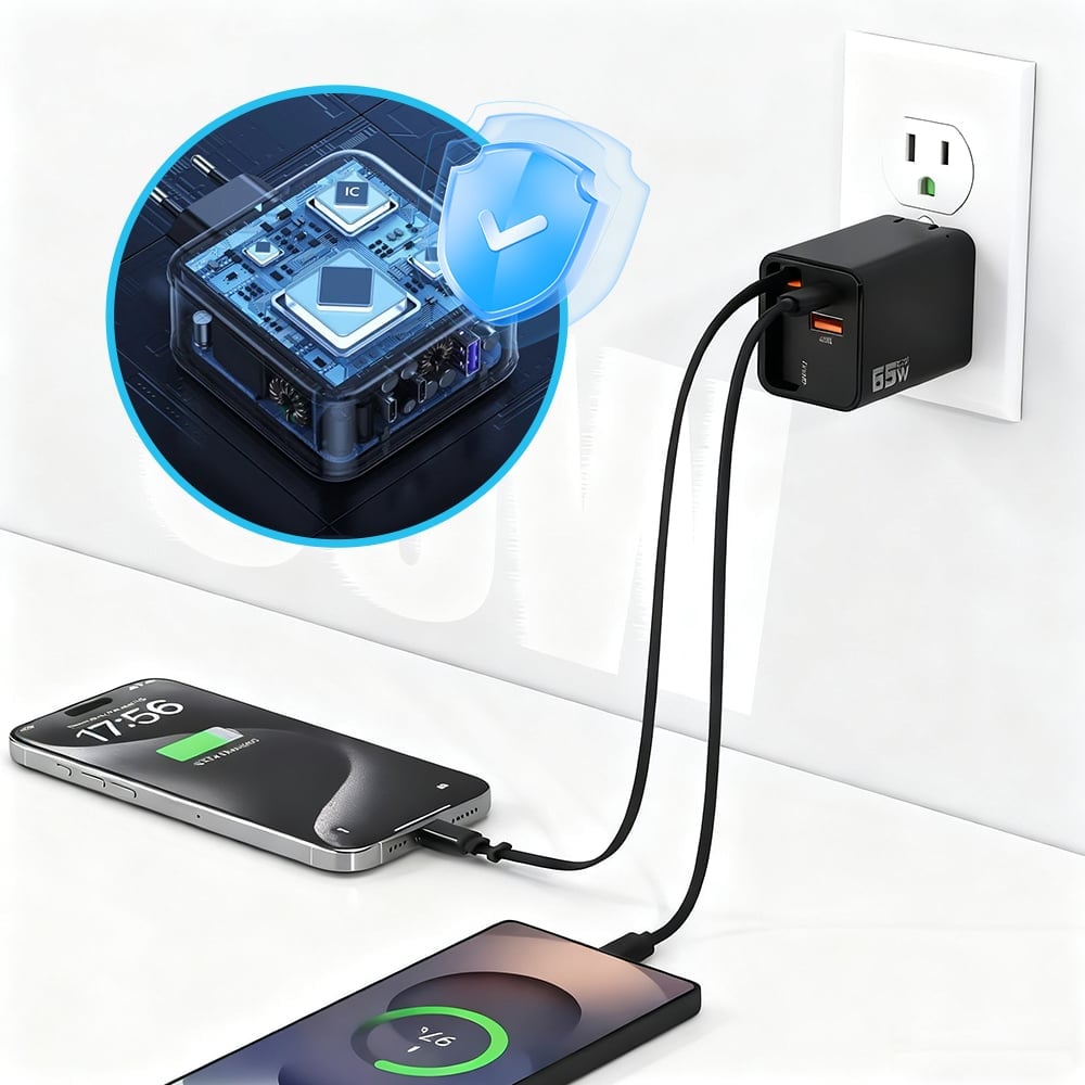 VaraLiving™ 65W GaN 3-i-1 Optrækkelig Hurtigoplader