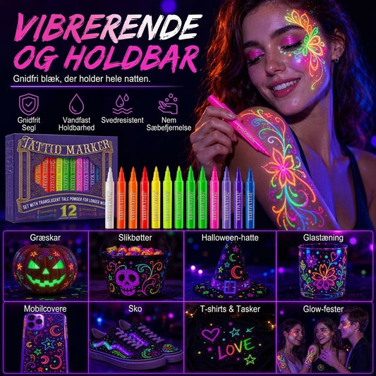 VaraLiving™ UV UV-Glow Tatueringspen / Body Paint | Selvlysende Marker til Fest & Festival