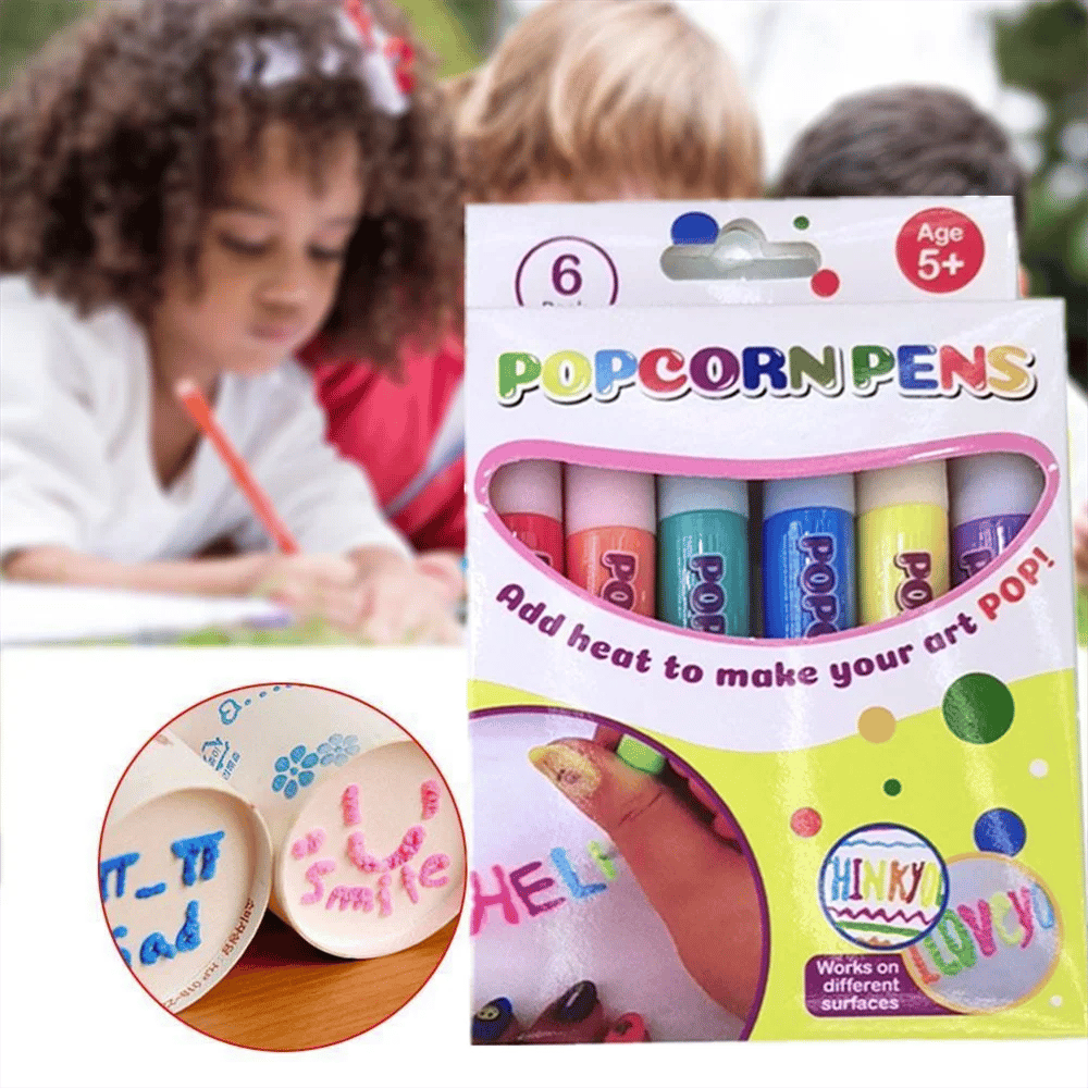 KiddieGlow™ DIY Magiske 3D Popcorn Penne | Kreativt Farvesæt med Popcorn-Effekt til Børn
