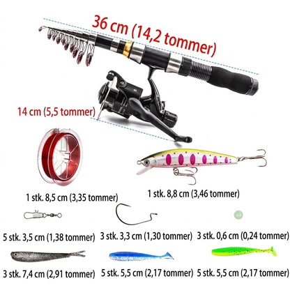 FISHING™ Komplet Fiskesæt med Teleskopstang & Bæretaske | Perfekt til Camping & Vandreture