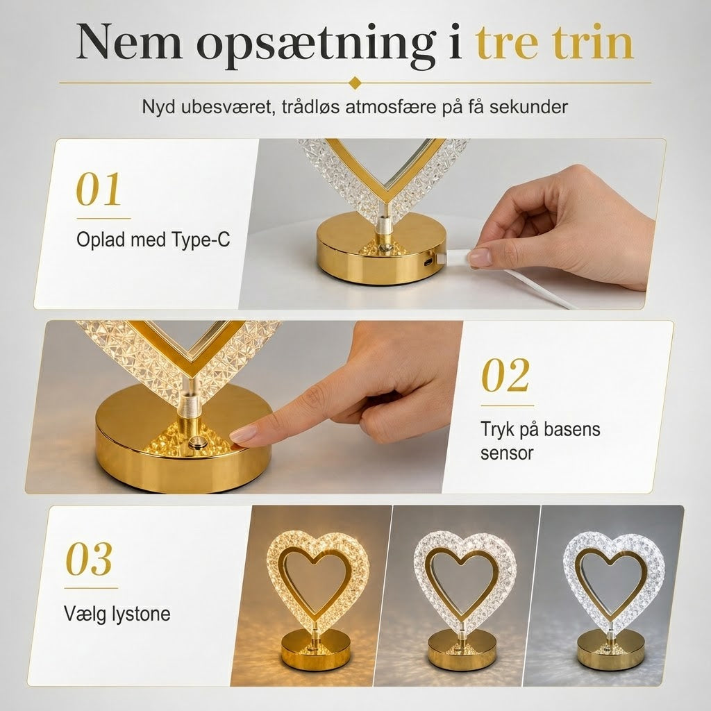 VaraLiving™ Geometrisk Krystal Natlampe med Touch – 3 Lysfarver og Genopladelig USB Stofstemning til Soveværelset