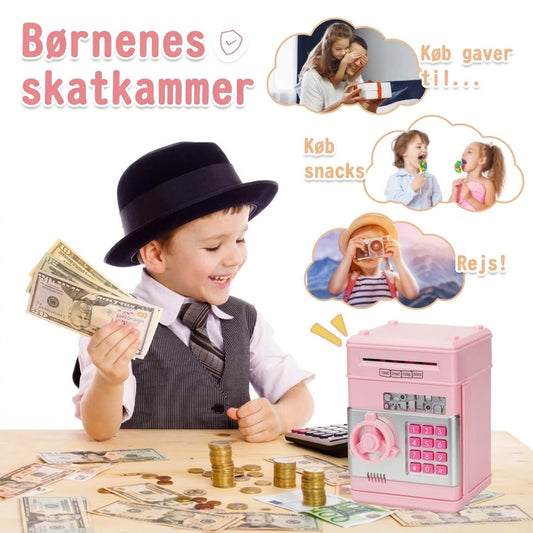 VaraLiving™ Mini ATM Spar Boks til Børn – Børnesikret Pengeautomat med Kode og Sjove Lyde
