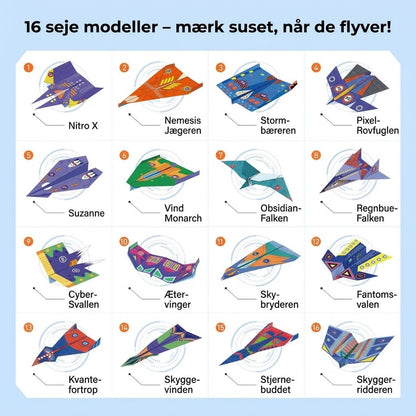 VaraLiving™ Kreativt DIY Papirfly Sæt (16 stk.) – Farverige Folde-Papirflyver med Forskellige Design til Børn