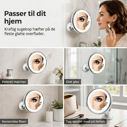 PureVal™ 10x Forstørrelsesspejl med LED & Sugekop | Bærbart Makeupspejl til Præcision
