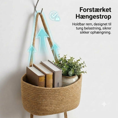 3-Lags Svævehylde med Reb | Boho & Pladsbesparende Væghyldel