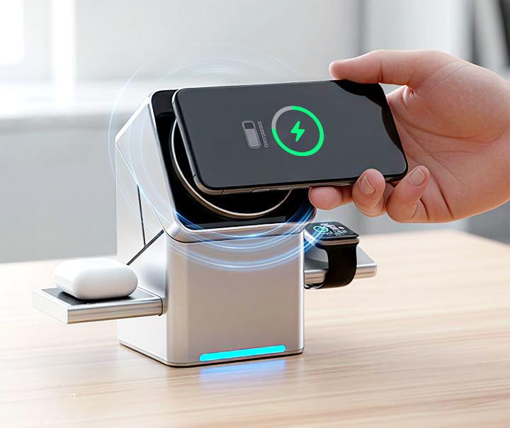 NovaPulse™ 3-i-1 Magnetisk Trådløs Opladerstander | Hurtigopladning til Telefon, Ur & Earbuds