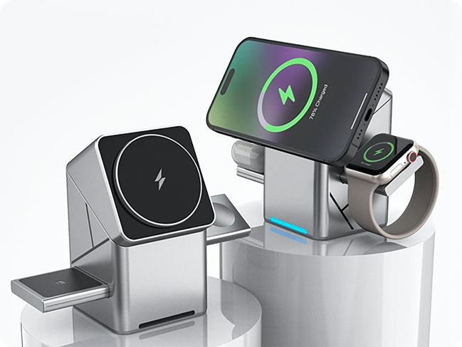 NovaPulse™ 3-i-1 Magnetisk Trådløs Opladerstander | Hurtigopladning til Telefon, Ur & Earbuds