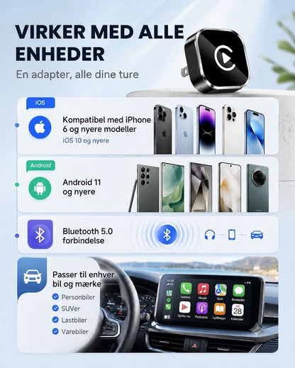AirLink Drive™ Trådløs Biladapter | Plug & Play til Apple CarPlay & Android Auto