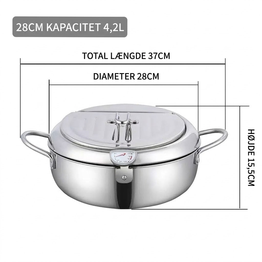 OmniLiving™ 304 Rustfrit Stål Tempura Frituregryde | Med Termometer & Afdrypningsrist