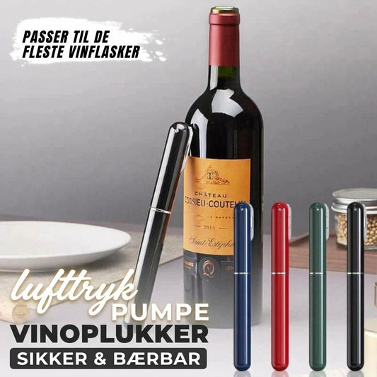 VaraLiving™ Luftpumpe Vinoplukker Sæt med Hældetud – Åbner på 3 Sekunder i Stilfuldt Pen-Design