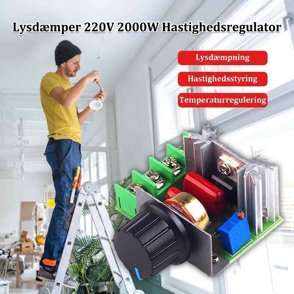 OmniLiving™ 2000W Spændingsregulator | Høj Effekt & Trinløs Drejeknap