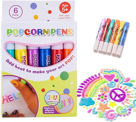 KiddieGlow™ DIY Magiske 3D Popcorn Penne | Kreativt Farvesæt med Popcorn-Effekt til Børn