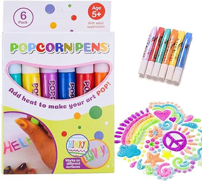 KiddieGlow™ DIY Magiske 3D Popcorn Penne | Kreativt Farvesæt med Popcorn-Effekt til Børn