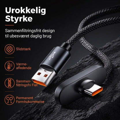 NovaPulse™ 100W 90° Vinkel Type-C Hurtigoplader Kabel | Flettet Nylon & Holdbar til Gaming