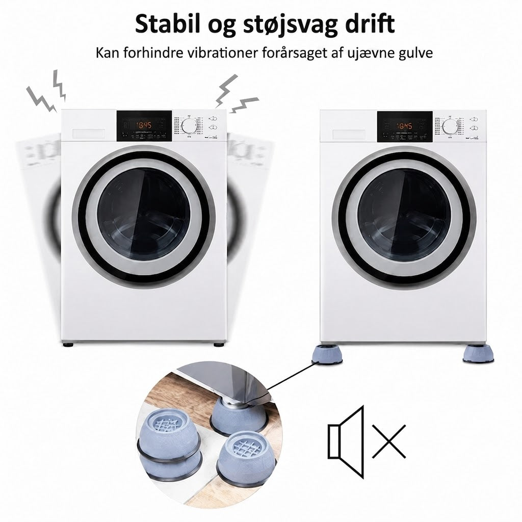 VeloPack™ Antivibrationsfødder til Vaskemaskine | Støjreducerende & Skridfaste Gummipuder