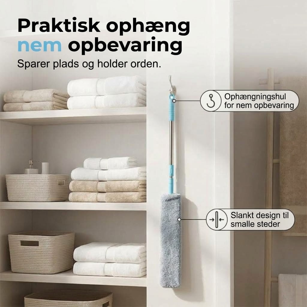 VaraLiving™ Langt Skaft Fleksibel Mikrofiber Støvkost – Bøjelig og Effektiv Rengøring til Hjemmet