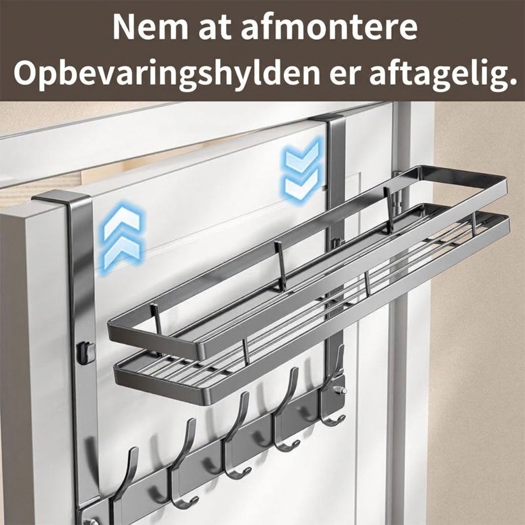 VaraLiving™ Dørreol med Opbevaringskurve og Knager – Borefri Dørhængt Arrangør til Badeværelse, Værelse og Køkken