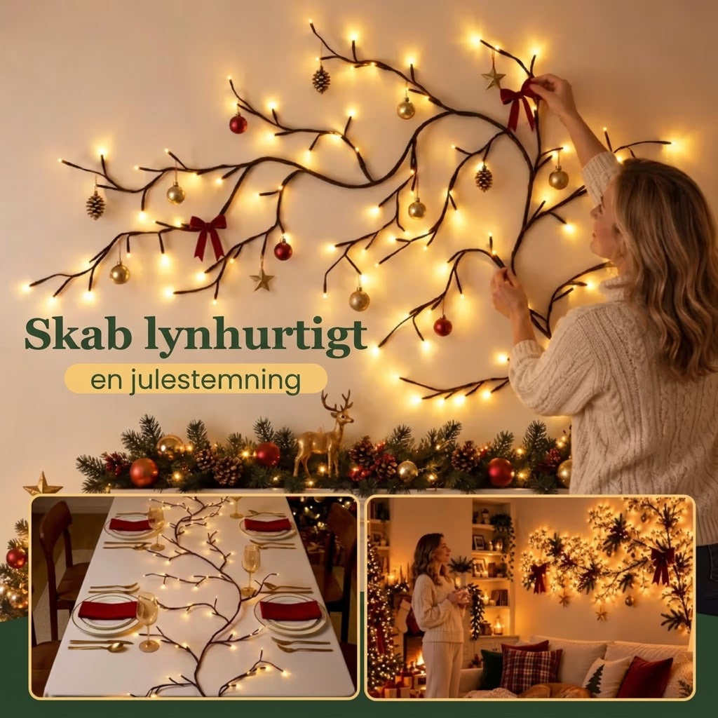 VaraLiving™ Magisk Piletræ Ranke LED Julelys – Fleksibel Lyskæde med 8 Lysindstillinger og Varmt Hvidt Lys