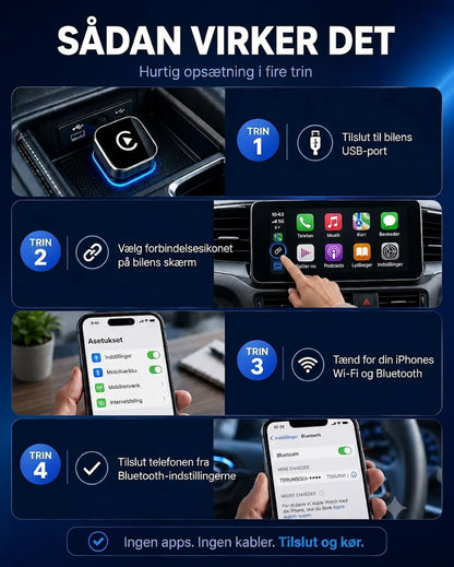 AirLink Drive™ Trådløs Biladapter | Plug & Play til Apple CarPlay & Android Auto