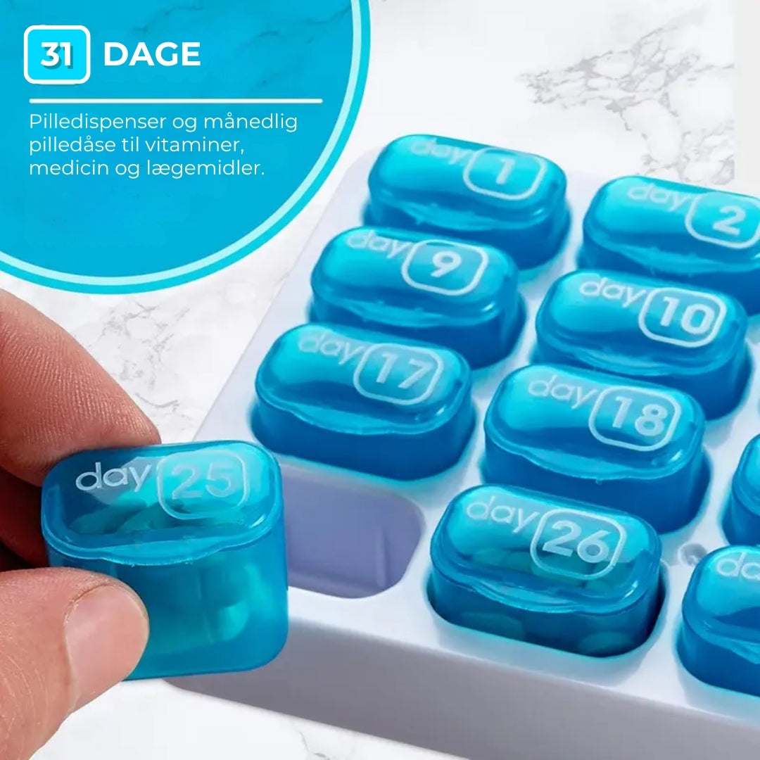 VigorCare™ 31-Dages Pilleæske | Månedlig Pillbox med Aftagelige Rum