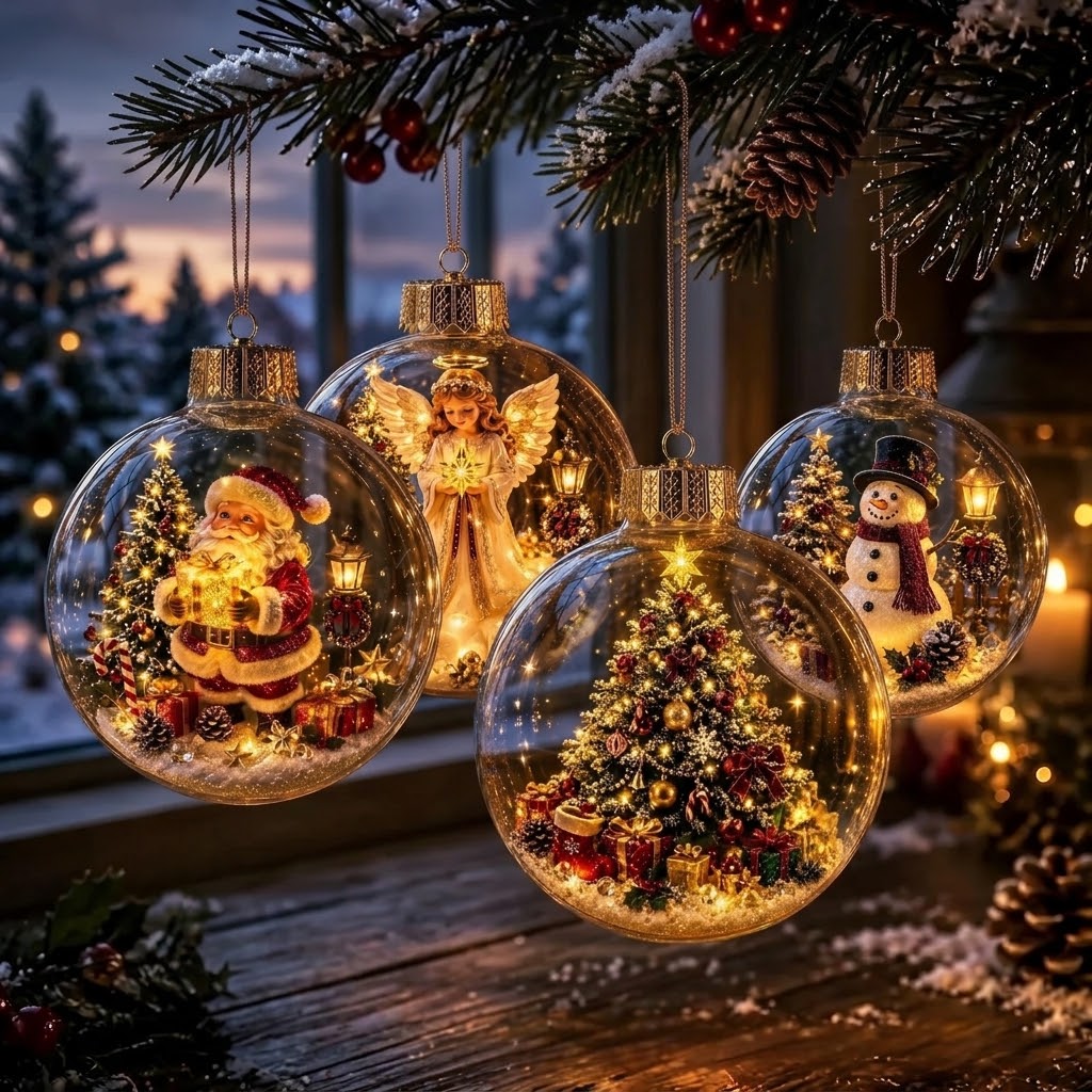 OmniLiving™ Lysende Jule-Diorama Dekoration | Miniatyr Vinterverden med LED-Lys