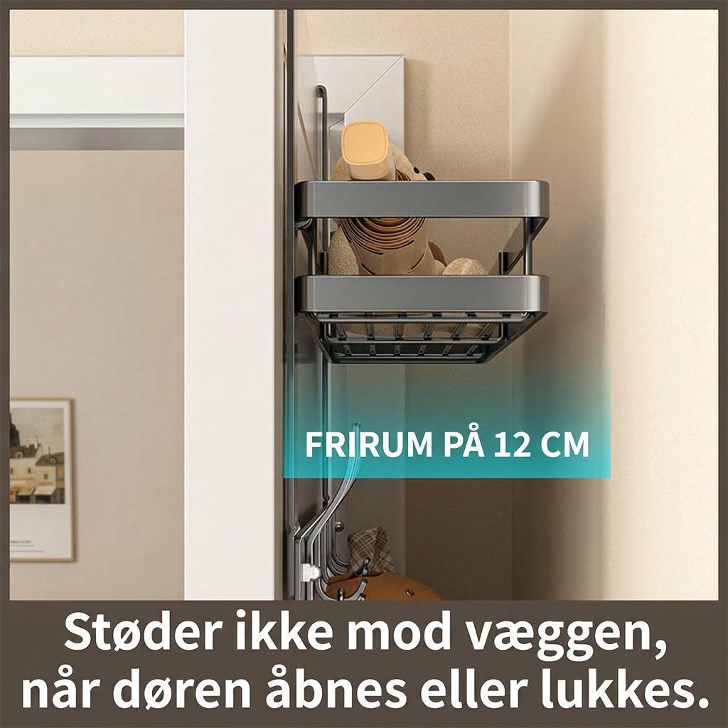 VaraLiving™ Dørreol med Opbevaringskurve og Knager – Borefri Dørhængt Arrangør til Badeværelse, Værelse og Køkken