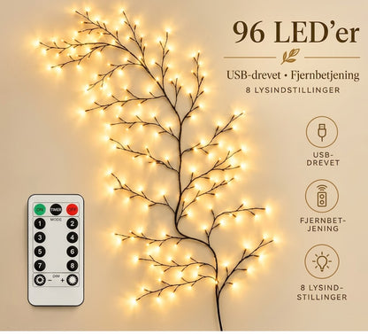 VaraLiving™ Magisk Piletræ Ranke LED Julelys – Fleksibel Lyskæde med 8 Lysindstillinger og Varmt Hvidt Lys