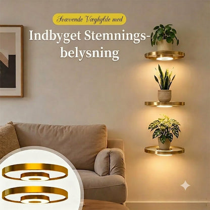 LumiShelf™ Svævende Væghylde med LED-Belysning | Moderne Plante- & Udstillingshylde