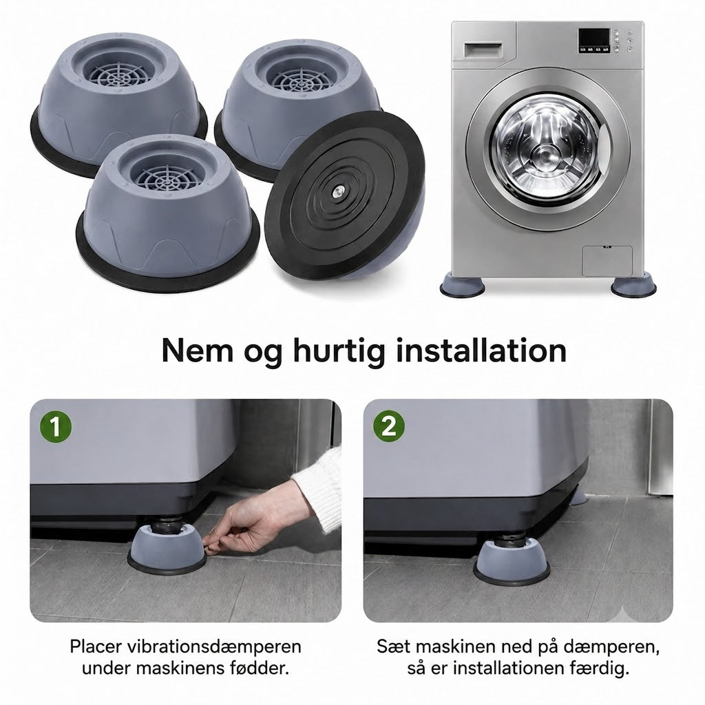 VeloPack™ Antivibrationsfødder til Vaskemaskine | Støjreducerende & Skridfaste Gummipuder