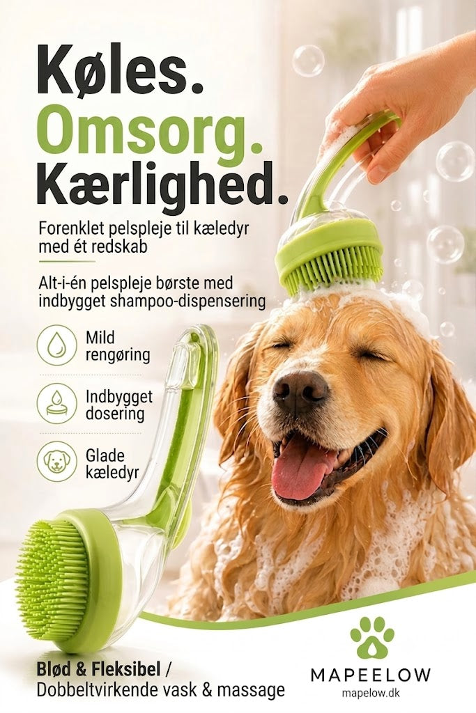 Langskaftet Kæledyrsbørste med Sæbedispenser | Blød Silikonebørste til Bad & Massage
