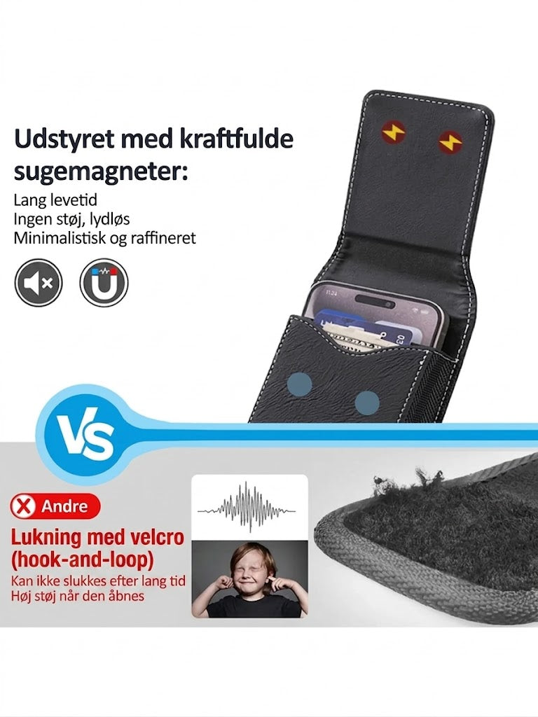 LuxeModa™ Læder Bælteetui til Mobil | Universal Taske med Kortholder & Flere Rum