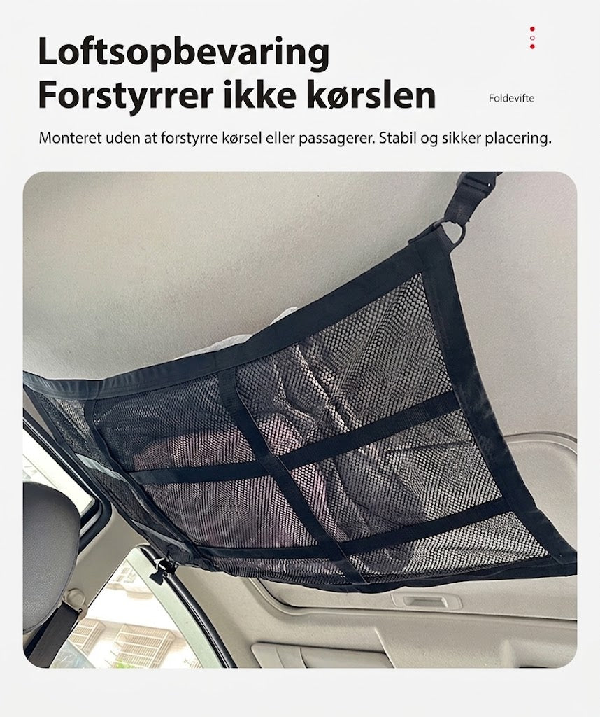 SilkEase™ Lofthængt Opbevaringsnet til Bil | Dobbeltsidet Net med Lynlås til Biltag