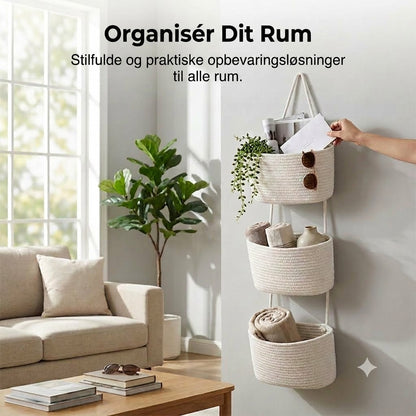 3-Lags Svævehylde med Reb | Boho & Pladsbesparende Væghyldel