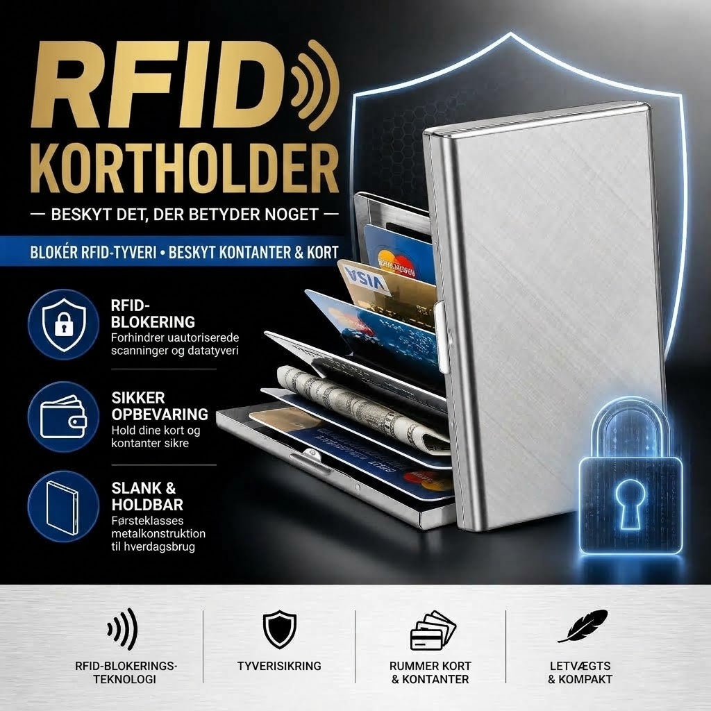 NovaPulse™ RFID Kreditkortholder i Rustfrit Stål | Anti-Tyveri Kortholder med Flere Rum