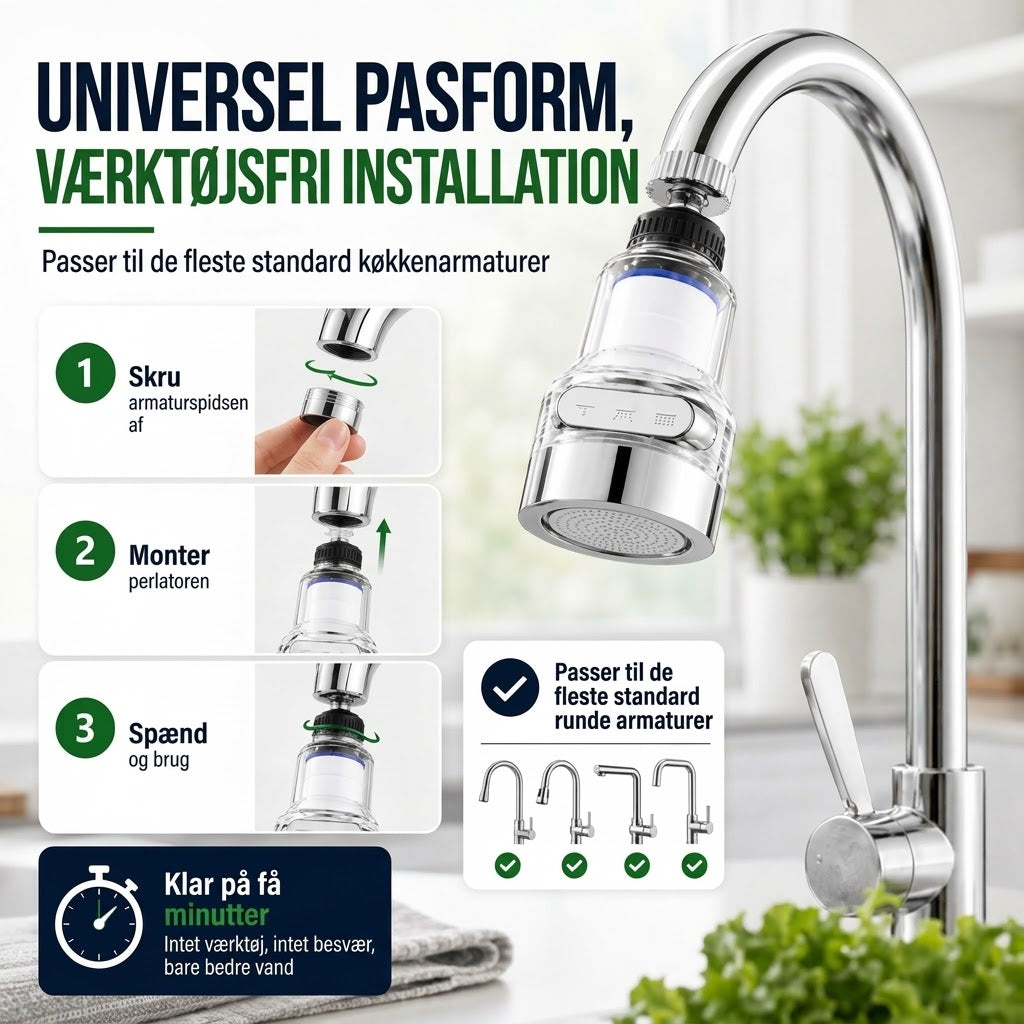 OmniLiving™ Universal Vandhanefilter til Køkken & Badeværelse