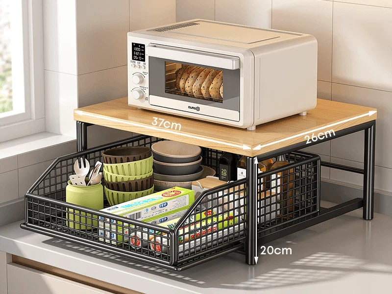 OmniLiving™ Mikrobølgeovnsbord med Aftagelige Opbevaringsrum | Multifunktionel Køkkenreol