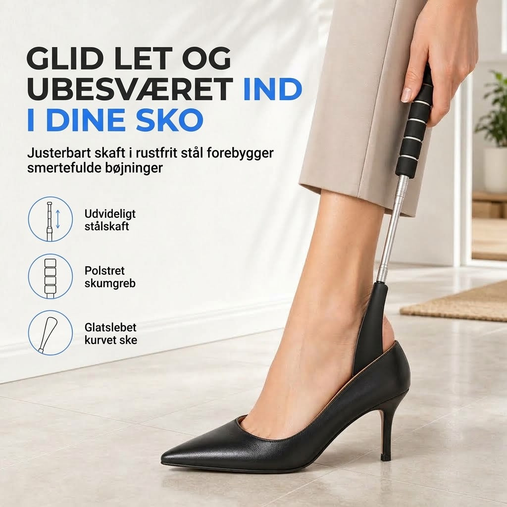 OmniLiving™ Teleskopisk Skohorn i Rustfrit Stål m. Langt Skaft | Ergonomisk Hjælp til Sko