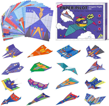 VaraLiving™ Kreativt DIY Papirfly Sæt (16 stk.) – Farverige Folde-Papirflyver med Forskellige Design til Børn