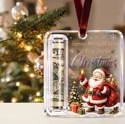 VaraLiving™ ChristmasCash Akryl Julepengeholder Opret – Kreativ Juletræspynt til Kontanter og Gavekort med Snor