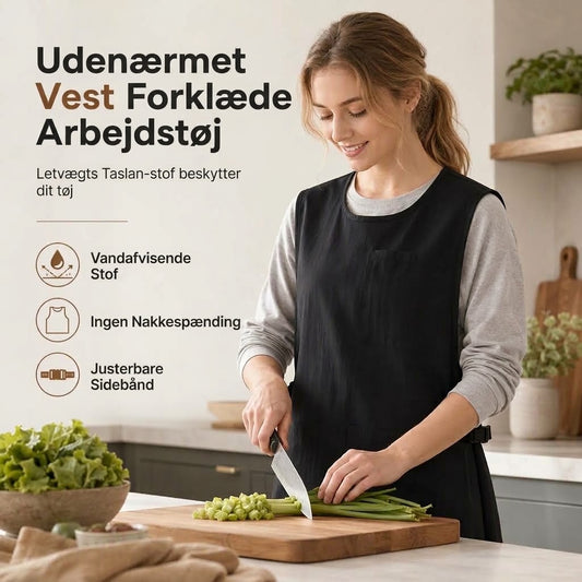 VaraLiving™ Vandtæt og Oliebestandig Vest-Stil Køkkenforklæde | Komfortabel og Åndbar uden Nakkebånd