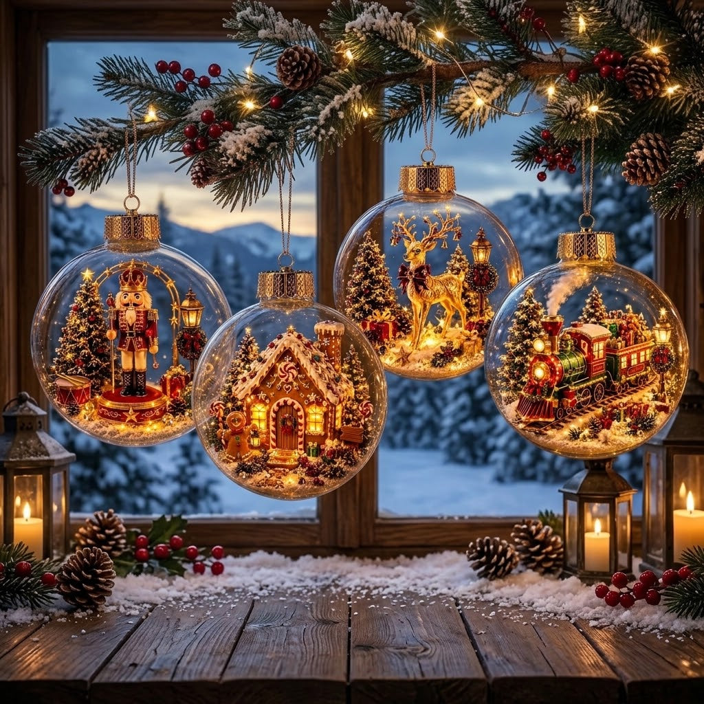 OmniLiving™ Lysende Jule-Diorama Dekoration | Miniatyr Vinterverden med LED-Lys