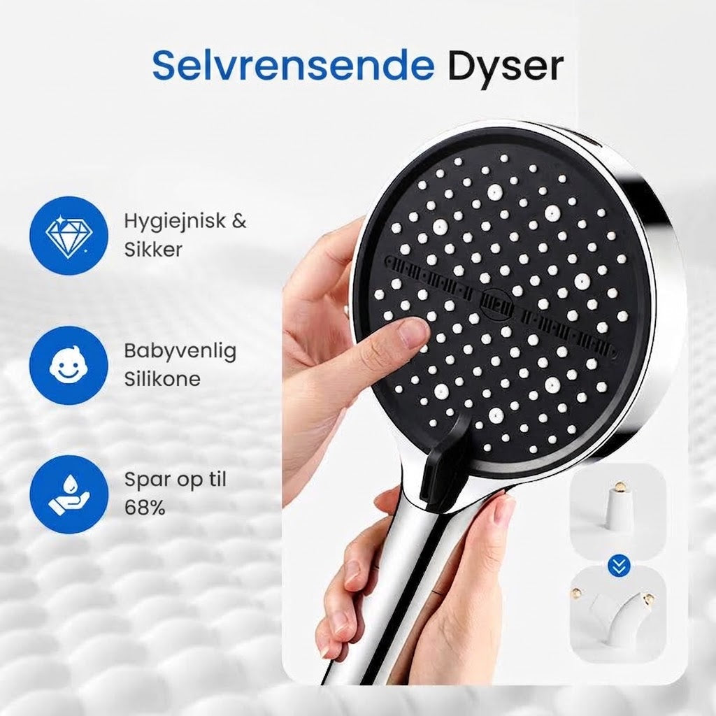 OmniLiving™ Højtryks Regnbruser | +50% Vandtryk & Selvrensende Bruserehoved