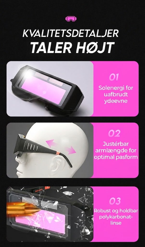 SilkEase™ Automatisk Svejsebrille med Solcelle | Blændfri Auto-Darkening Beskyttelsesbrille