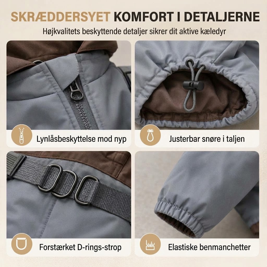 VaraPro™ Vandtæt Vinterjakke til Hunde med Fleecefoer og D-Ring – Varm Hundejakke med Elastiske Benstropper til Koldt Vejr