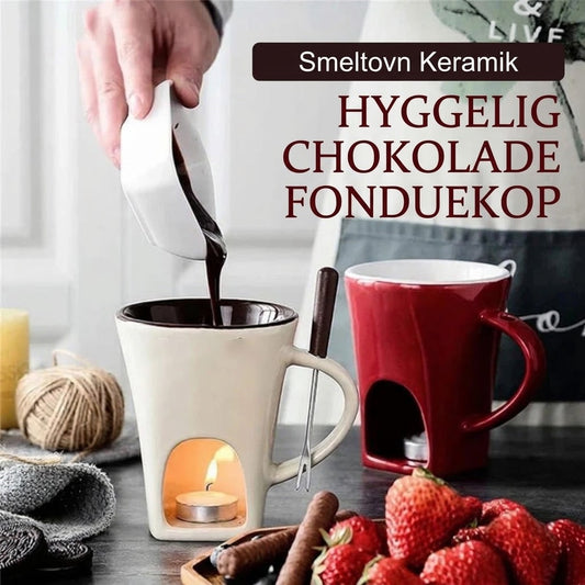 VaraLiving™ Keramisk Chokoladefondue Krus med Gaffel – Hyggelig Chokolade Smelter til Frugt og Slik