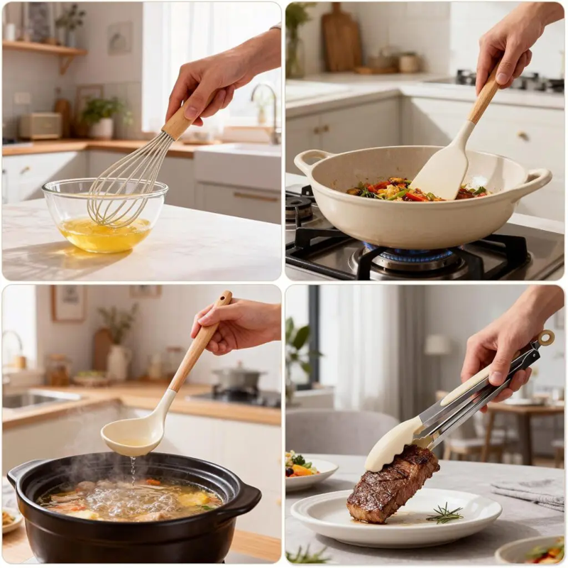 ChefEase™ 12 Deles Silikone Køkkenredskabs Sæt med Træhåndtag