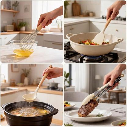 ChefEase™ 12 Deles Silikone Køkkenredskabs Sæt med Træhåndtag